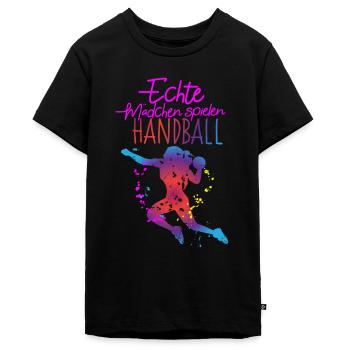 Echte Mädchen spielen Handball Handballspielerin - Teenager Premium Bio T-Shirt - Schwarz - Vorne - AI Model Teenager Male light (155cm)
