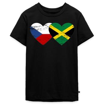 Tschechien Jamaika Flagge Herz used - Teenager Premium Bio T-Shirt - Schwarz - Vorne - AI Model Teenager Male light (155cm)