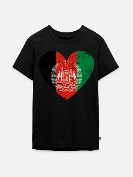 Afghanistan Flaggenherz - Teenager Premium Bio T-Shirt - Schwarz