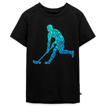 Unihockey Spieler Floorballer Jungen Floorball - Teenager Premium Bio T-Shirt - Schwarz - Vorne - AI Model Teenager Male light (155cm)