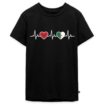 Maroc Heartbeat Algérie - T-shirt Premium bio Ado - noir - Devant - AI Model Teenager Male light (155cm)