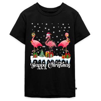 Flamingo Lover Flamingo Happy Christmas Flamingos - Teenager Premium Organic T-Shirt - black - Front - AI Model Teenager Male light (155cm)