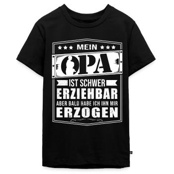 Mein Opa Ist Schwer Erziehbar Großvater Geschenk - Teenager Premium Bio T-Shirt - Schwarz - Vorne - AI Model Teenager Male light (155cm)
