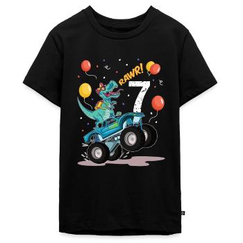 7.Geburtstag 7 Jahre Dinosaurier Monster Truck - Teenager Premium Bio T-Shirt - Schwarz - Vorne - AI Model Teenager Male light (155cm)