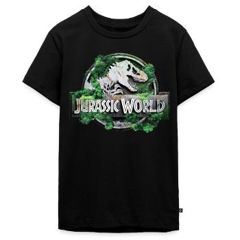 Jurassic World Logo Mit T-Rex Und Bäumen - Teenager Premium Bio T-Shirt - Schwarz - Vorne - AI Model Teenager Male light (155cm)