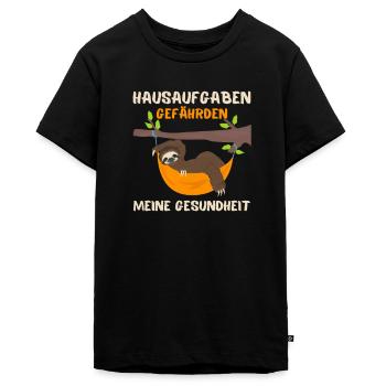Hausaufgaben gefährden meine Gesundheit - Schüler - Teenager Premium Bio T-Shirt - Schwarz - Vorne - AI Model Teenager Male light (155cm)