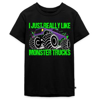 Monstertruck Farbexplosion Dynamik - Teenager Premium Bio T-Shirt - Schwarz - Vorne - AI Model Teenager Male light (155cm)