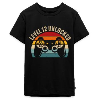 12.Geburtstag - 12 Jahre Gamer Level 12 unlocked - Teenager Premium Bio T-Shirt - Schwarz - Vorne - AI Model Teenager Male light (155cm)