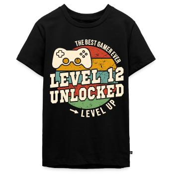 Niveau 12 débloqué - anniversaire 12 ans - T-shirt Premium bio Ado - noir - Devant - AI Model Teenager Male light (155cm)