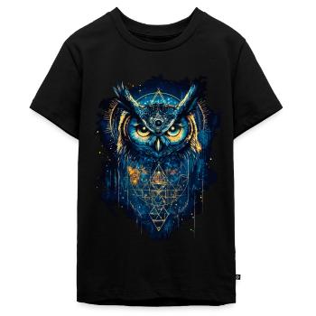 Eule Vogel Wächter Nacht Natur Mystisch Bunt Kunst - Teenager Premium Bio T-Shirt - Schwarz - Vorne - AI Model Teenager Male light (155cm)