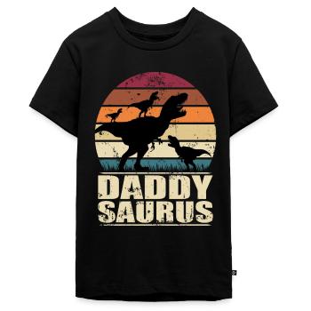 Daddysaurus Dinosaurier Papa von drei Kinder Dino - Teenager Premium Bio T-Shirt - Schwarz - Vorne - AI Model Teenager Male light (155cm)