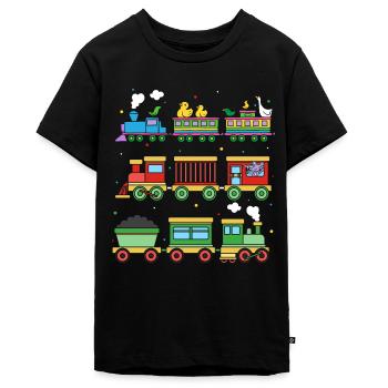 Eisenbahn Kinder Lokomotiven Züge Dampflok Geschen - Teenager Premium Bio T-Shirt - Schwarz - Vorne - AI Model Teenager Male light (155cm)
