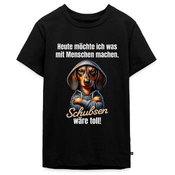 Was mit Menschen machen, schubsen wäre toll - Teenager Premium Bio T-Shirt - Schwarz - Vorne - AI Model Teenager Male light (155cm)