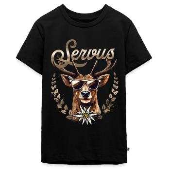 Trachtenshirt Herren Trachten T-Shirt Servus - Teenager Premium Bio T-Shirt - Schwarz - Vorne - AI Model Teenager Male light (155cm)