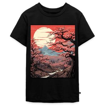 Japanese Cherry Blossom Tree Art Print Sakura - Teenager Premium Organic T-Shirt - black - Front - AI Model Teenager Male light (155cm)