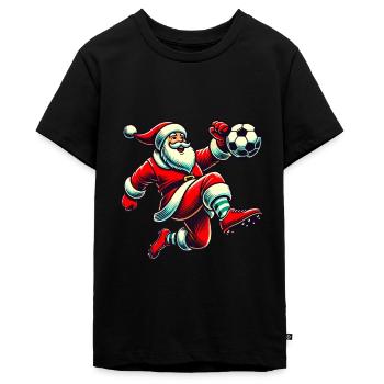 Fußballspielender Weihnachtsmann Spaß - Teenager Premium Bio T-Shirt - Schwarz - Vorne - AI Model Teenager Male light (155cm)