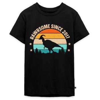 Rawrsome Since 2017 Parasaurolophus 6. Geburtstag - Teenager Premium Bio T-Shirt - Schwarz - Vorne - AI Model Teenager Male light (155cm)