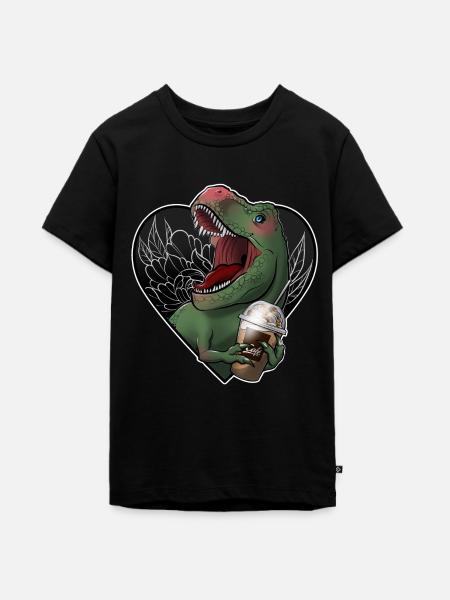 T-Rex und Karamell Frappe Print - Teenager Premium Bio T-Shirt - Schwarz