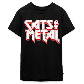 Katten en metalen | In heavy metal lettertype - Tieners Premium Bio T-shirt - zwart - Voor - AI Model Teenager Male light (155cm)