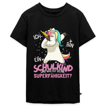 Schulkind Abschiedsgeschenk Kindergarten Einhorn - Teenager Premium Bio T-Shirt - Schwarz - Vorne - AI Model Teenager Male light (155cm)