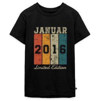 Geburtstag: Januar 2016 - Limited Edition Retro - Teenager Premium Bio T-Shirt - Schwarz - Vorne - AI Model Teenager Male light (155cm)