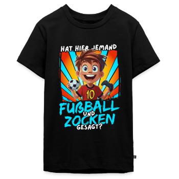 Fußball und Zocken Geburtstag Junge 10 Jahre - Teenager Premium Bio T-Shirt - Schwarz - Vorne - AI Model Teenager Male light (155cm)