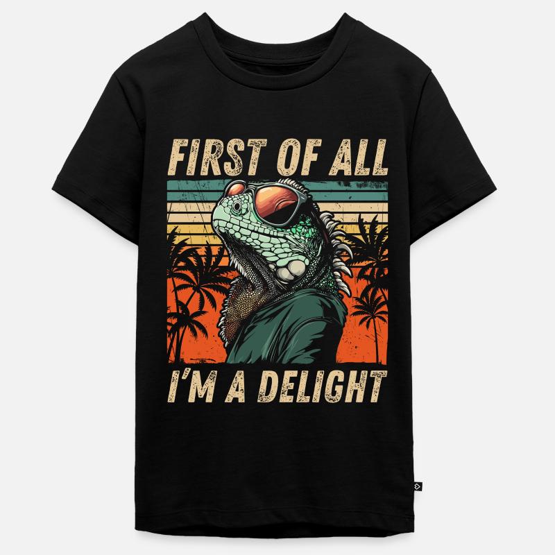 Iguane effronté - Rétro Sunset Palm Tree Design - T-shirt Premium bio Ado - noir