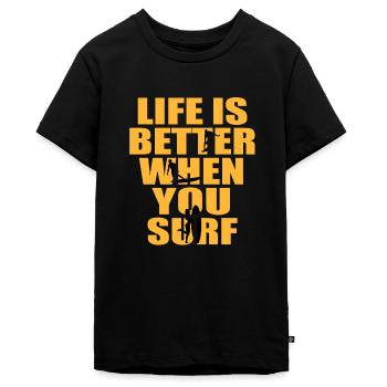 Surfers Surf Surf - Teenager Premium Organic T-Shirt - black - Front - AI Model Teenager Male light (155cm)