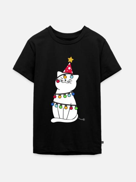 Weihnachten Katze - Teenager Premium Bio T-Shirt - Schwarz