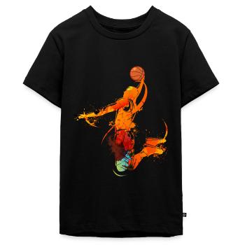 Basketball Spieler Dunking Jump Feuer Flamme Retro - Teenager Premium Bio T-Shirt - Schwarz - Vorne - AI Model Teenager Male light (155cm)