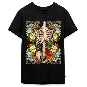 Skelett mit vintage-Rosen, Biker-Design - Teenager Premium Bio T-Shirt - Schwarz - Vorne - AI Model Teenager Male light (155cm)