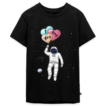 Astronaute, Je t’aime, ballons cardiaques - T-shirt Premium bio Ado - noir - Devant - AI Model Teenager Male light (155cm)