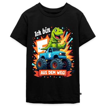 Dinosaurier 5. Geburtstag Monstertruck - Teenager Premium Bio T-Shirt - Schwarz - Vorne - AI Model Teenager Male light (155cm)