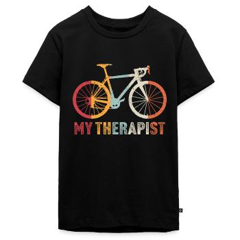 Mein Therapeut Radfahren T-Shirt Radfahren - Teenager Premium Bio T-Shirt - Schwarz - Vorne - AI Model Teenager Male light (155cm)