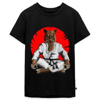 Böser Wolf in Karate Kampfoutfit für dein Training - Teenager Premium Bio T-Shirt - Schwarz - Vorne - AI Model Teenager Male light (155cm)