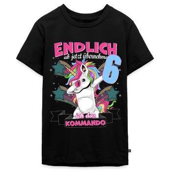 Kinderkleidung, Einhorn zum 6. Geburtstag, 6 Jahre - Teenager Premium Bio T-Shirt - Schwarz - Vorne - AI Model Teenager Male light (155cm)