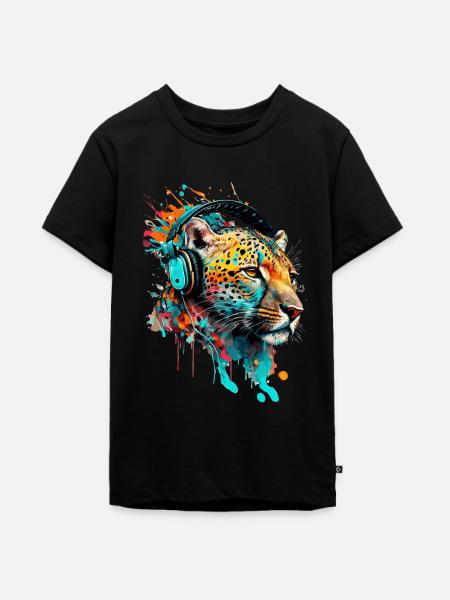 Leopard mit Kopfhörern DJ - Teenager Premium Bio T-Shirt - Schwarz