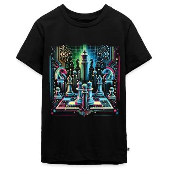 Leuchtendes Neon-Schach-Design - Teenager Premium Bio T-Shirt - Schwarz - Vorne - AI Model Teenager Male light (155cm)