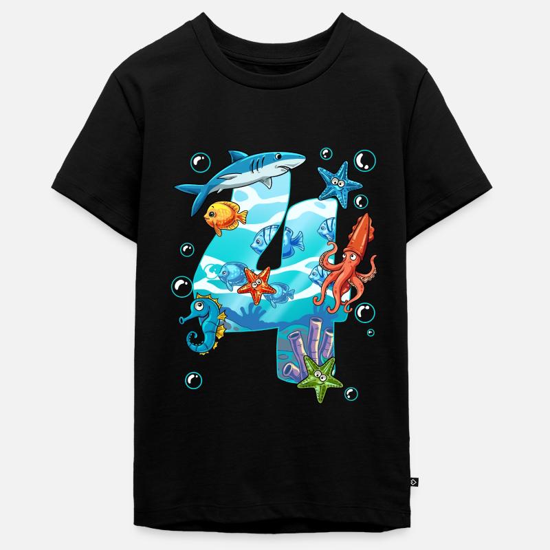 4e anniversaire créatures marines - T-shirt Premium bio Ado - noir