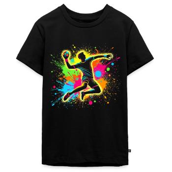 Handball Handballer, bunt Handballspieler - Teenager Premium Bio T-Shirt - Schwarz - Vorne - AI Model Teenager Male light (155cm)