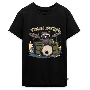 Trash Metal Raccoon Drums - T-shirt Premium bio Ado - noir - Devant - AI Model Teenager Male light (155cm)