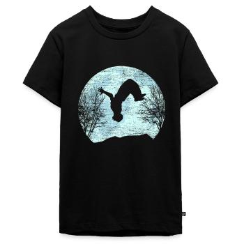 Parkour Freeruning Backflip Mond Aktrobatik - Teenager Premium Bio T-Shirt - Schwarz - Vorne - AI Model Teenager Male light (155cm)