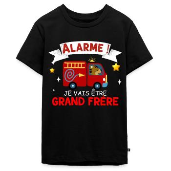 Alarme grand frere Humour naissance - T-shirt Premium bio Ado - noir - Devant - AI Model Teenager Male light (155cm)
