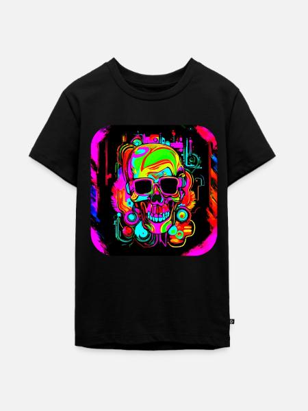 Neon Style Schädel Leuchtreklame Glow - Teenager Premium Bio T-Shirt - Schwarz