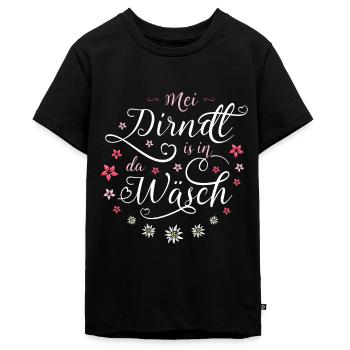Mei Dirndl is in da Wäsch Edelweiß Trachten Ersatz - Teenager Premium Bio T-Shirt - Schwarz - Vorne - AI Model Teenager Male light (155cm)