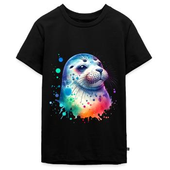 Robbe Seehund - Teenager Premium Bio T-Shirt - Schwarz - Vorne - AI Model Teenager Male light (155cm)