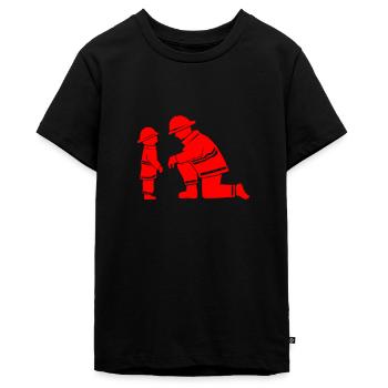 Kind Feuerwehr Papa Vater Kinder - Teenager Premium Bio T-Shirt - Schwarz - Vorne - AI Model Teenager Male light (155cm)