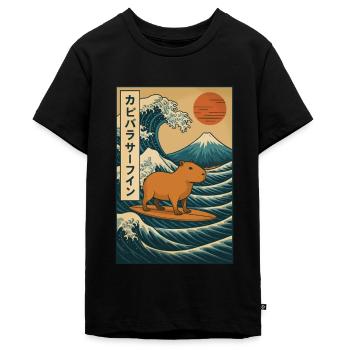 Capybara Surfen Japanische Wellenkunst - Teenager Premium Bio T-Shirt - Schwarz - Vorne - AI Model Teenager Male light (155cm)