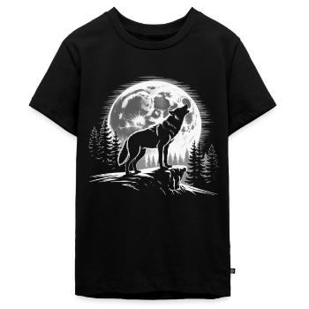 Wolf Animal Howling Full Moon Wilderness Night - Teenager Premium Organic T-Shirt - black - Front - AI Model Teenager Male light (155cm)