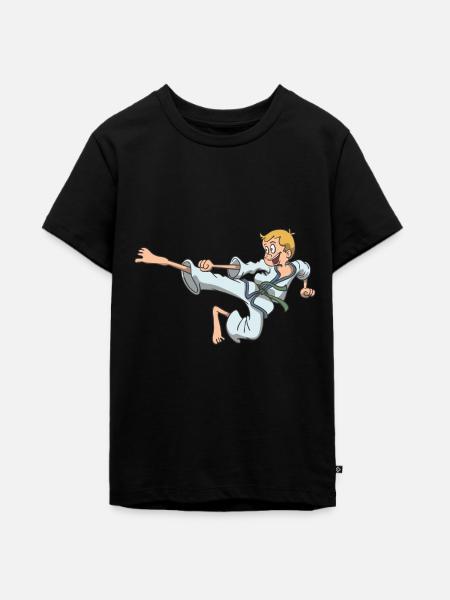 Karate Kind Junge Sprung Kick - Teenager Premium Bio T-Shirt - Schwarz